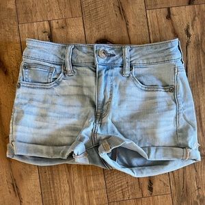 Denim stretchy shorts.